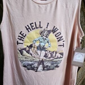 NWT Pink Graphic Tank Top " The Hell I Won't "